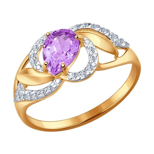 Кольцо из красного золота с аметистом и фианитами