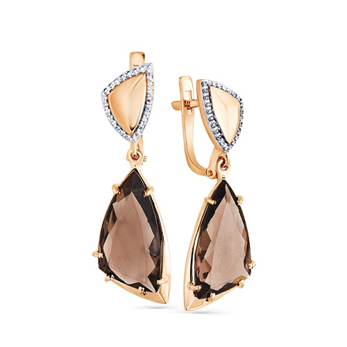 Серьги из красного золота с аквамаринами и фианитами