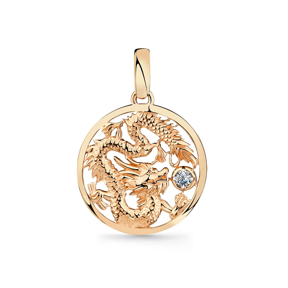 Подвеска из красного золота с фианитом «Дракон»