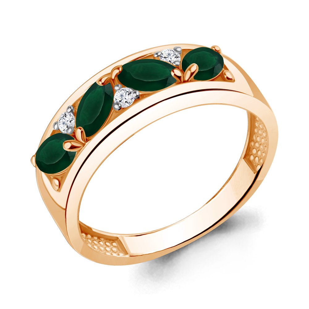 Кольцо из красного золота с агатами и фианитами