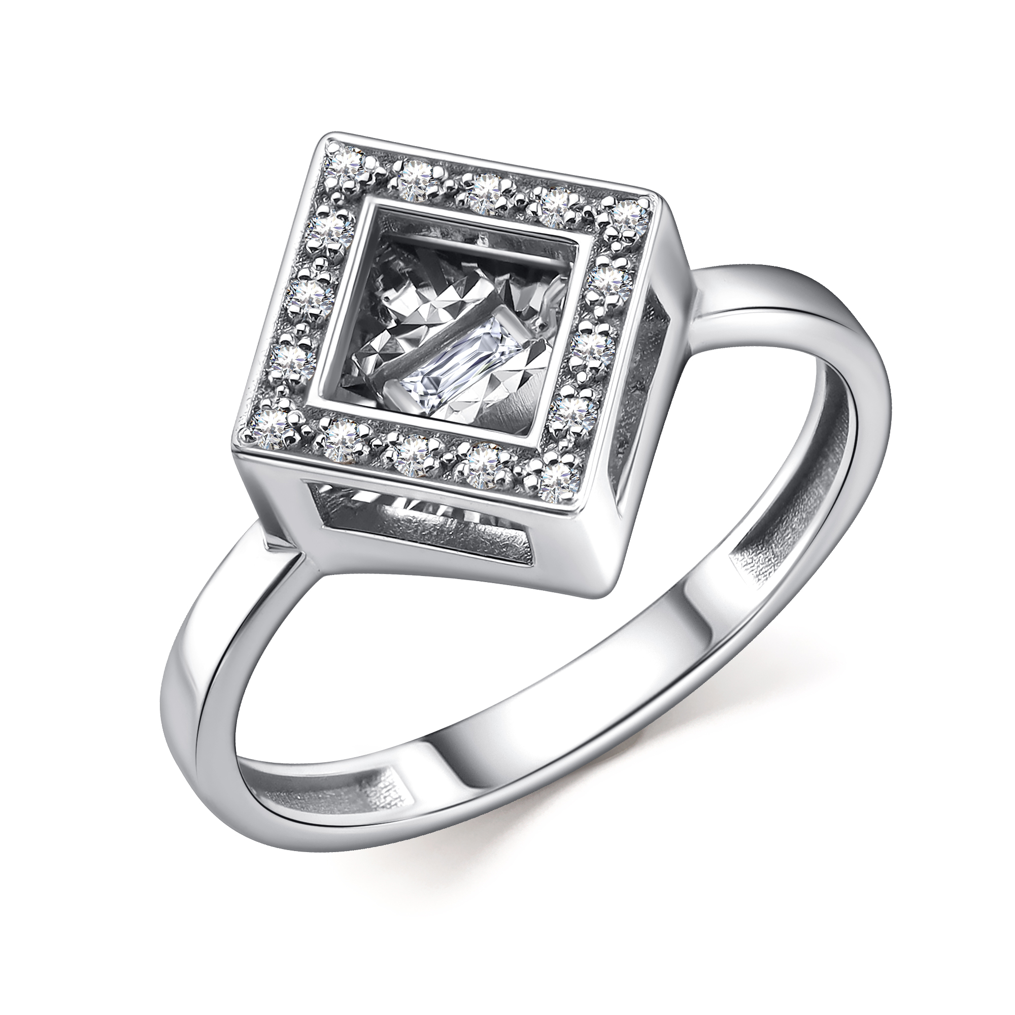 Кольцо из белого золота с танцующим бриллиантом