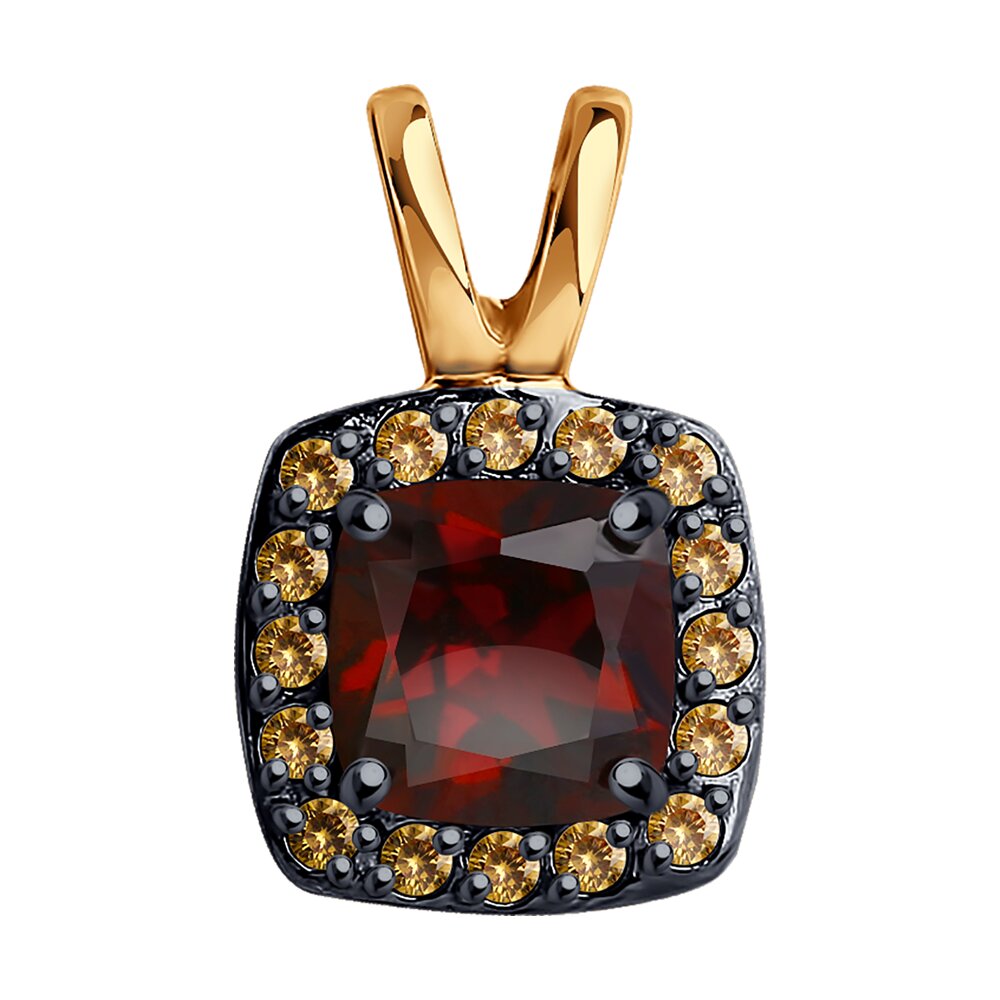 Подвеска из красного золота с гранатом и фианитами