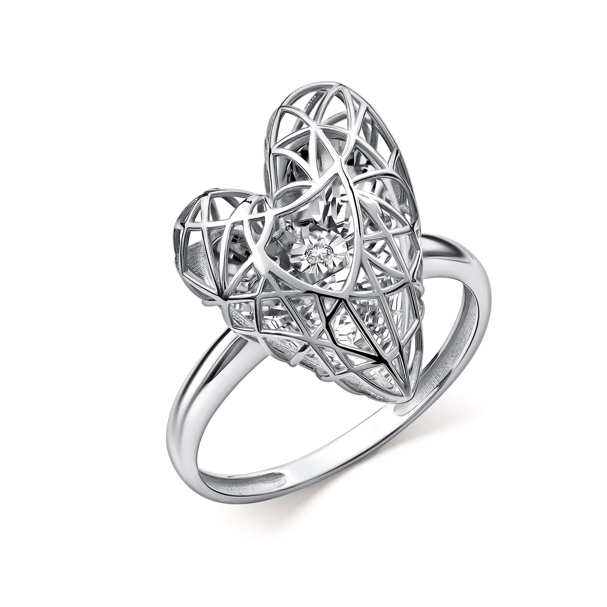 Кольцо из белого золота с танцующим бриллиантом