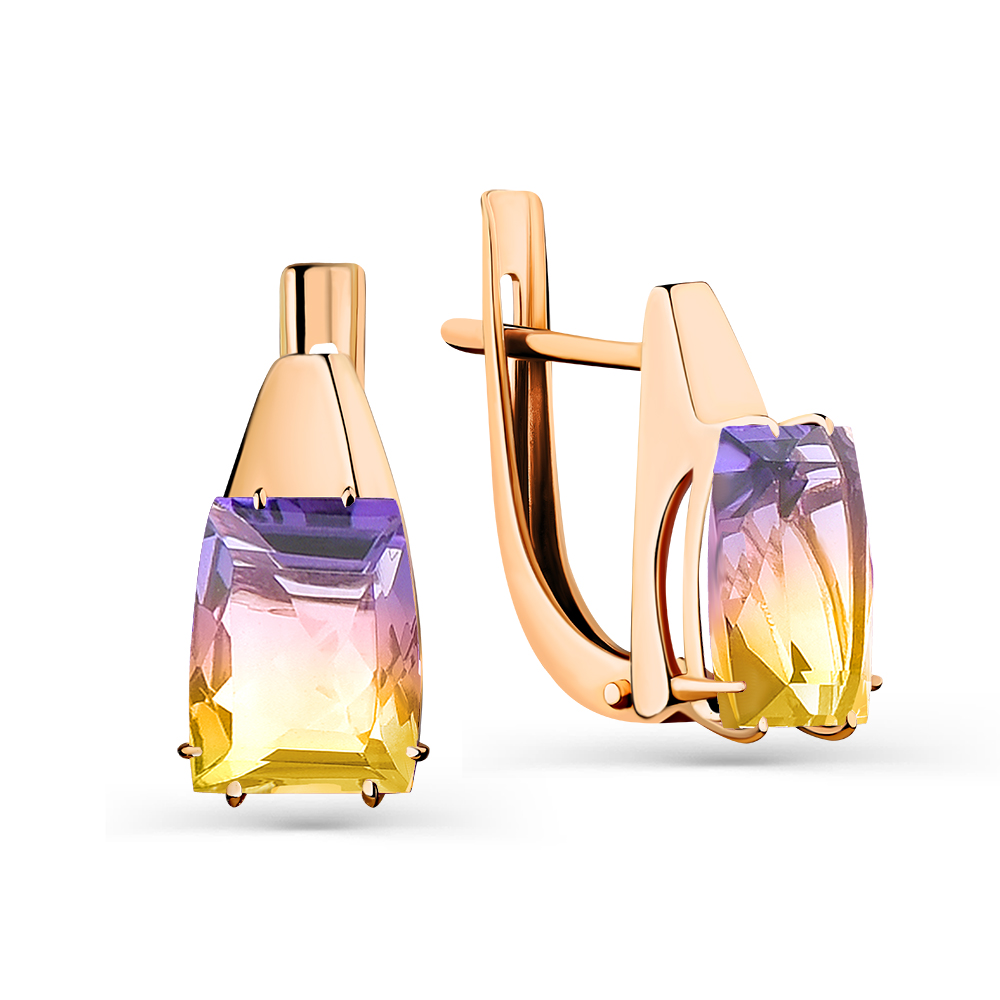 Серьги из красного золота 585 пробы с аметринами