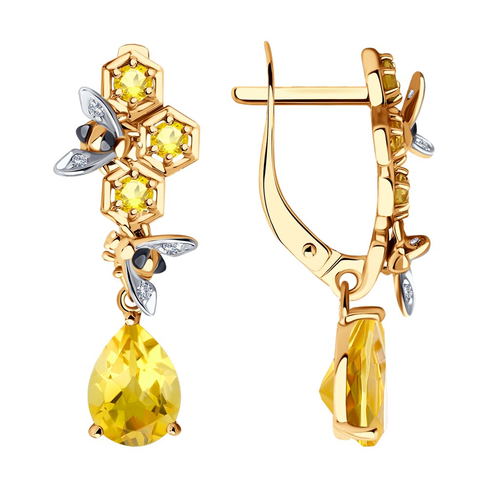 Серьги из красного золота с цитринами и фианитами