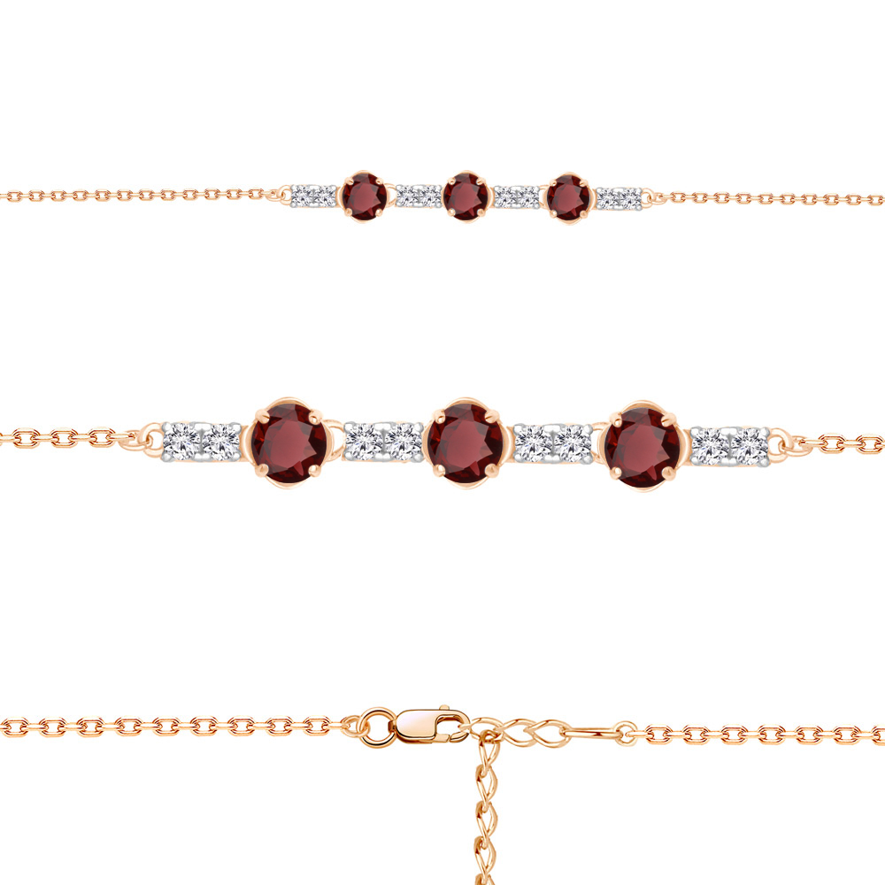 Браслет из красного золота с гранатом и фианитами