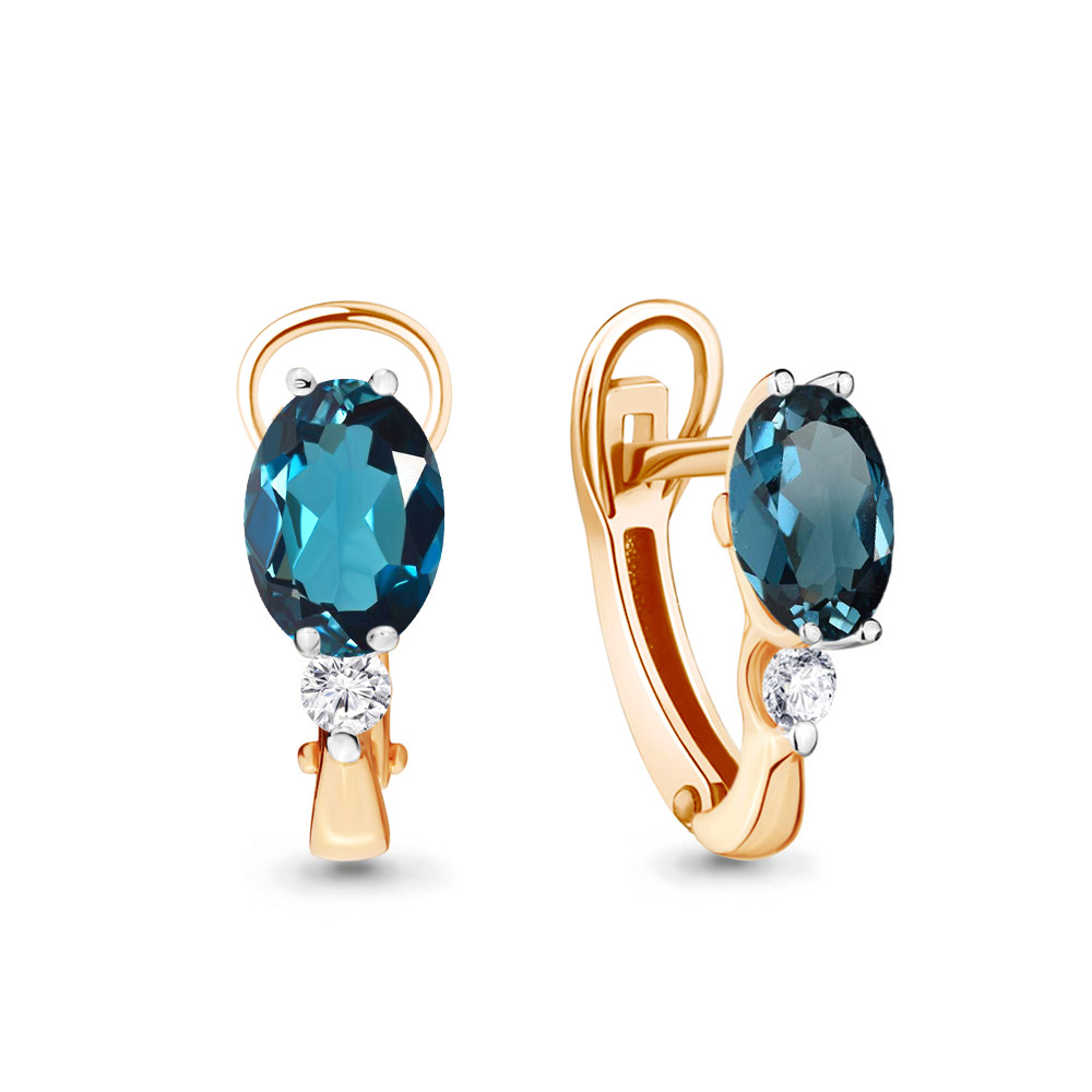 Серьги из красного золота с топазами и фианитами