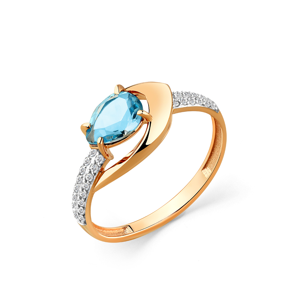 Кольцо из красного золота с топазом и фианитами