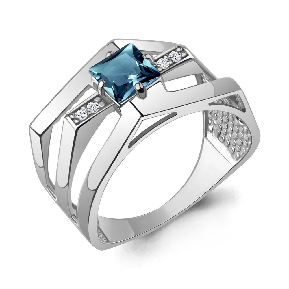 Кольцо из серебра с топазом и фианитами