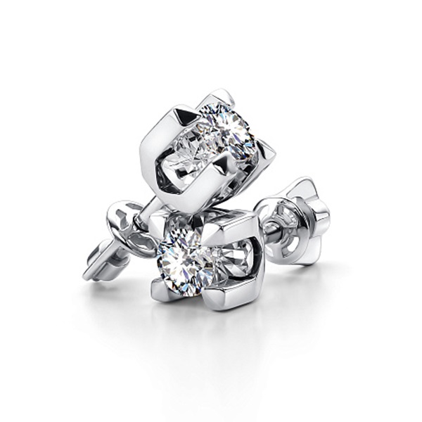 Серьги пусеты из белого золота с бриллиантами