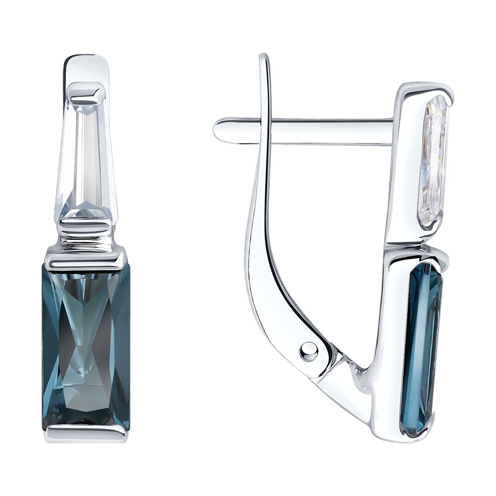 Серьги из белого золота с топазами и фианитами