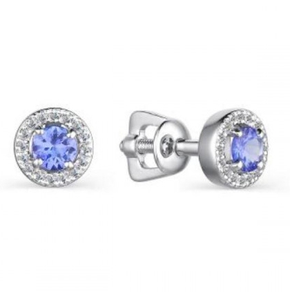 Серьги пусеты из белого золота с танзанитами и бриллиантами