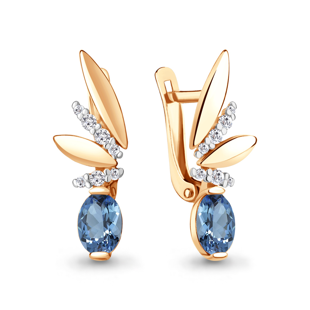 Серьги из красного золота с топазами и фианитами