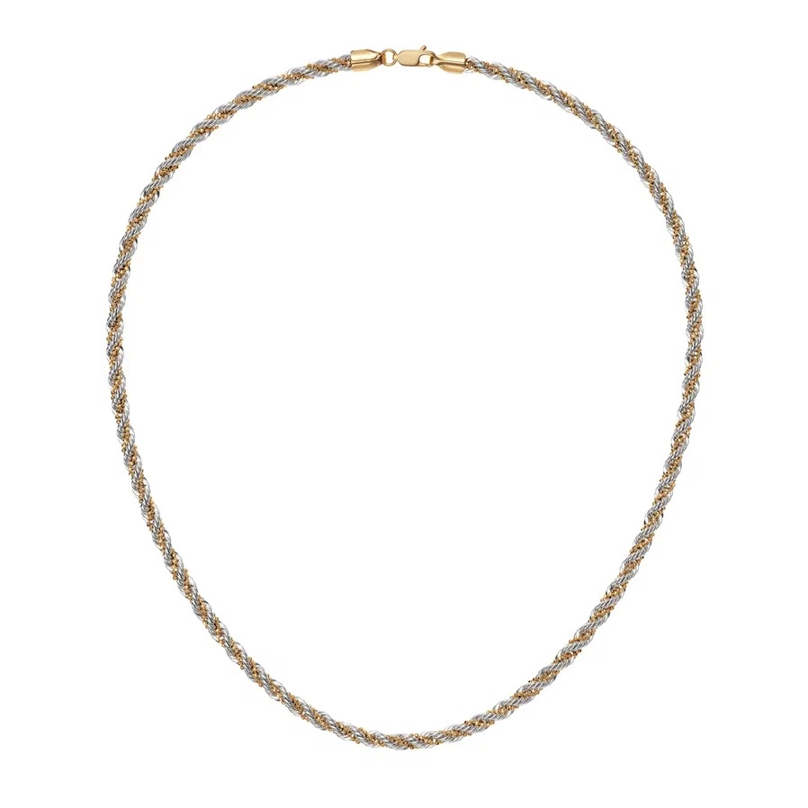 Цепь из комбинированного золота 585, плетение «Корда с шариковой цепочкой»