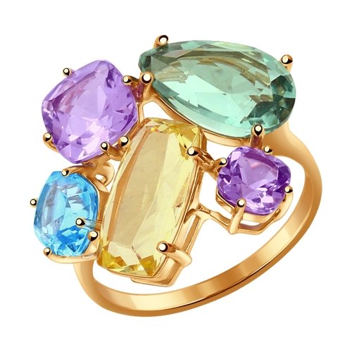 Кольцо из красного золота с миксом камней