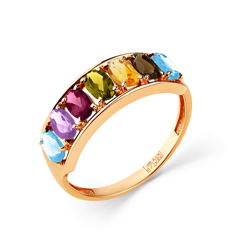 Кольцо из красного золота с миксом камней