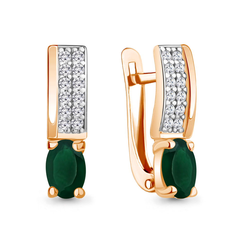 Серьги из красного золота с агатом и фианитами