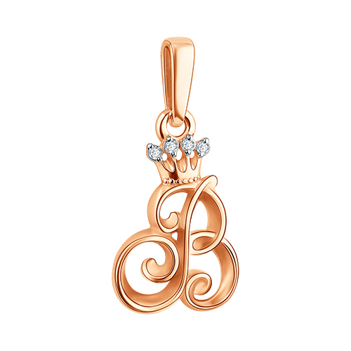 Подвеска из красного золота с фианитами «Буква В»