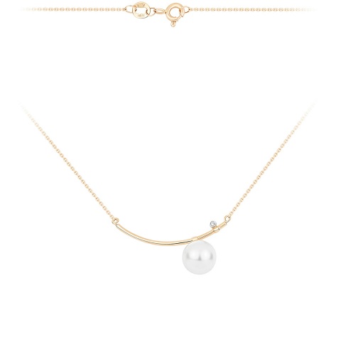 Колье из красного золота с жемчугом и фианитом