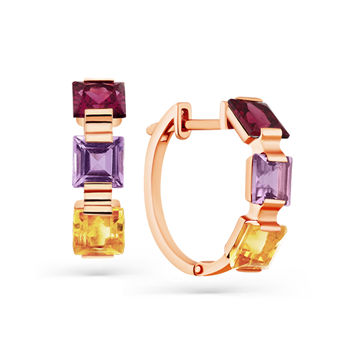 Серьги из красного золота с миксом камней