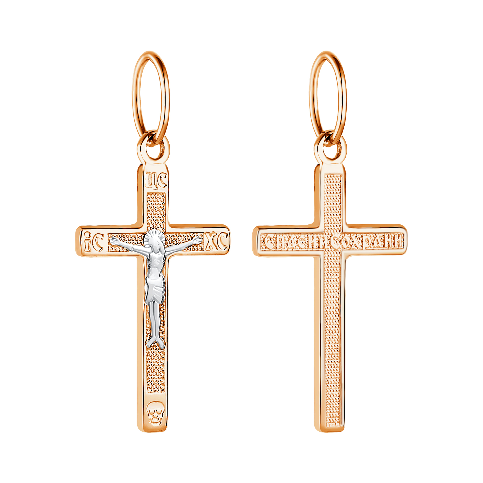 Крестик православный из комбинированного золота