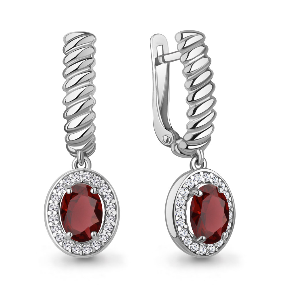 Серьги из серебра с гранатом и фианитами