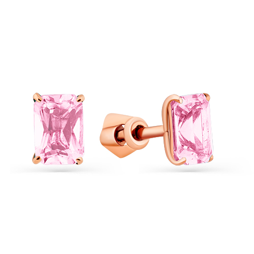 Серьги пусеты из красного золота с морганитами