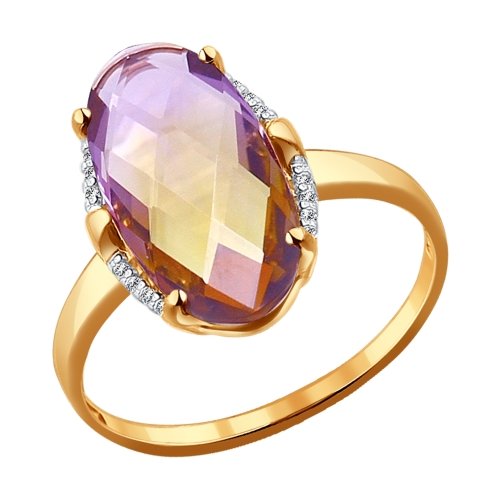 Кольцо из красного золота с ситаллом и фианитами