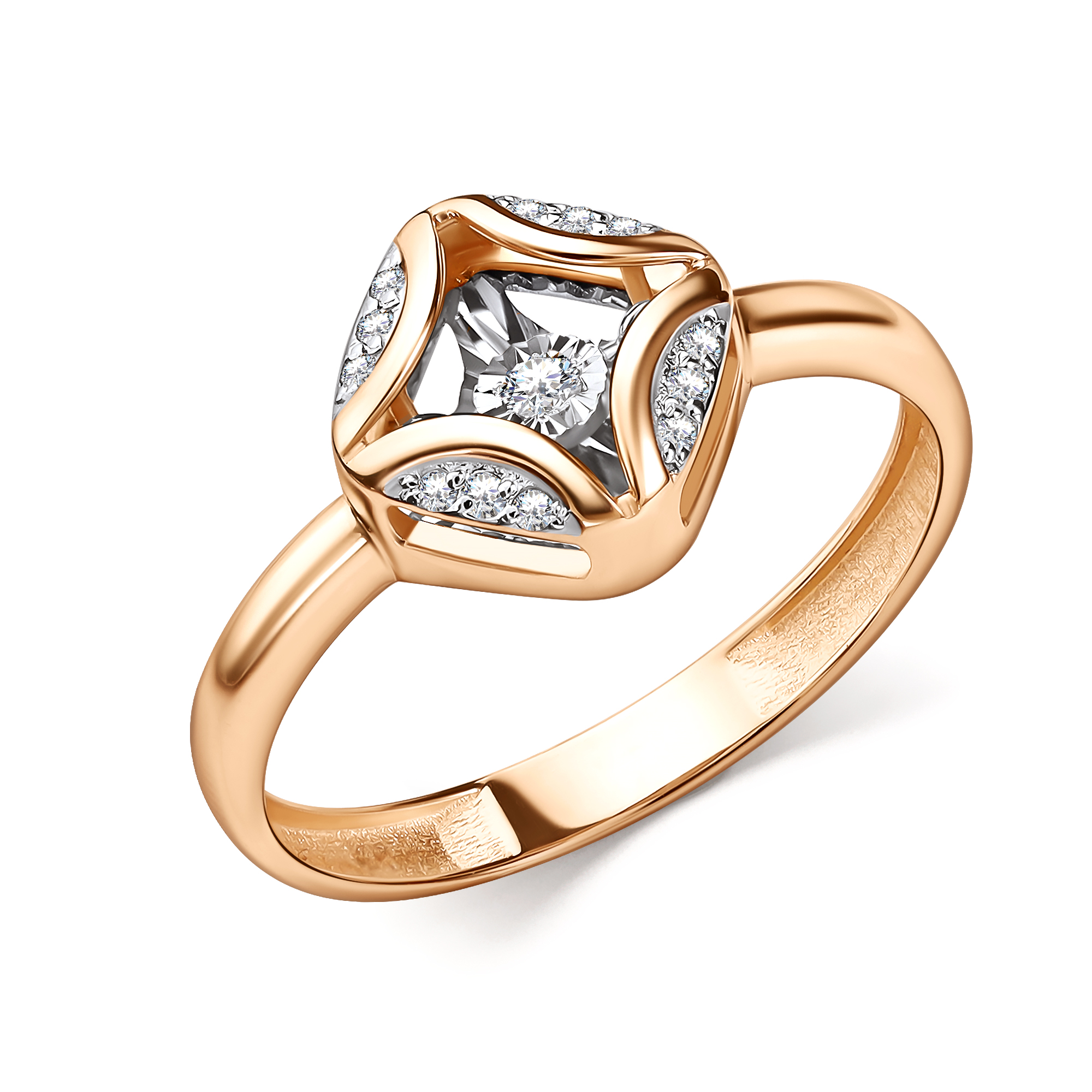 Кольцо из красного золота с танцующим бриллиантом