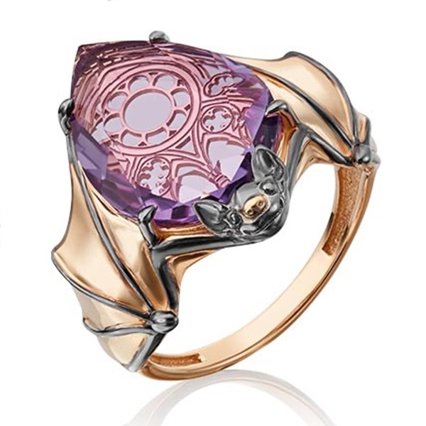 Кольцо из красного золота с аметистом «Летучая мышь»