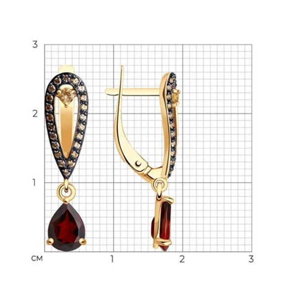 Серьги из красного золота с гранатами и фианитами