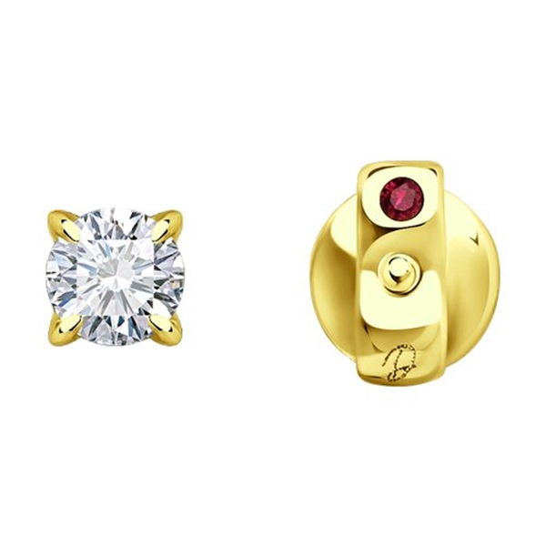 Серьги пусеты из желтого золота с бриллиантами и рубинами