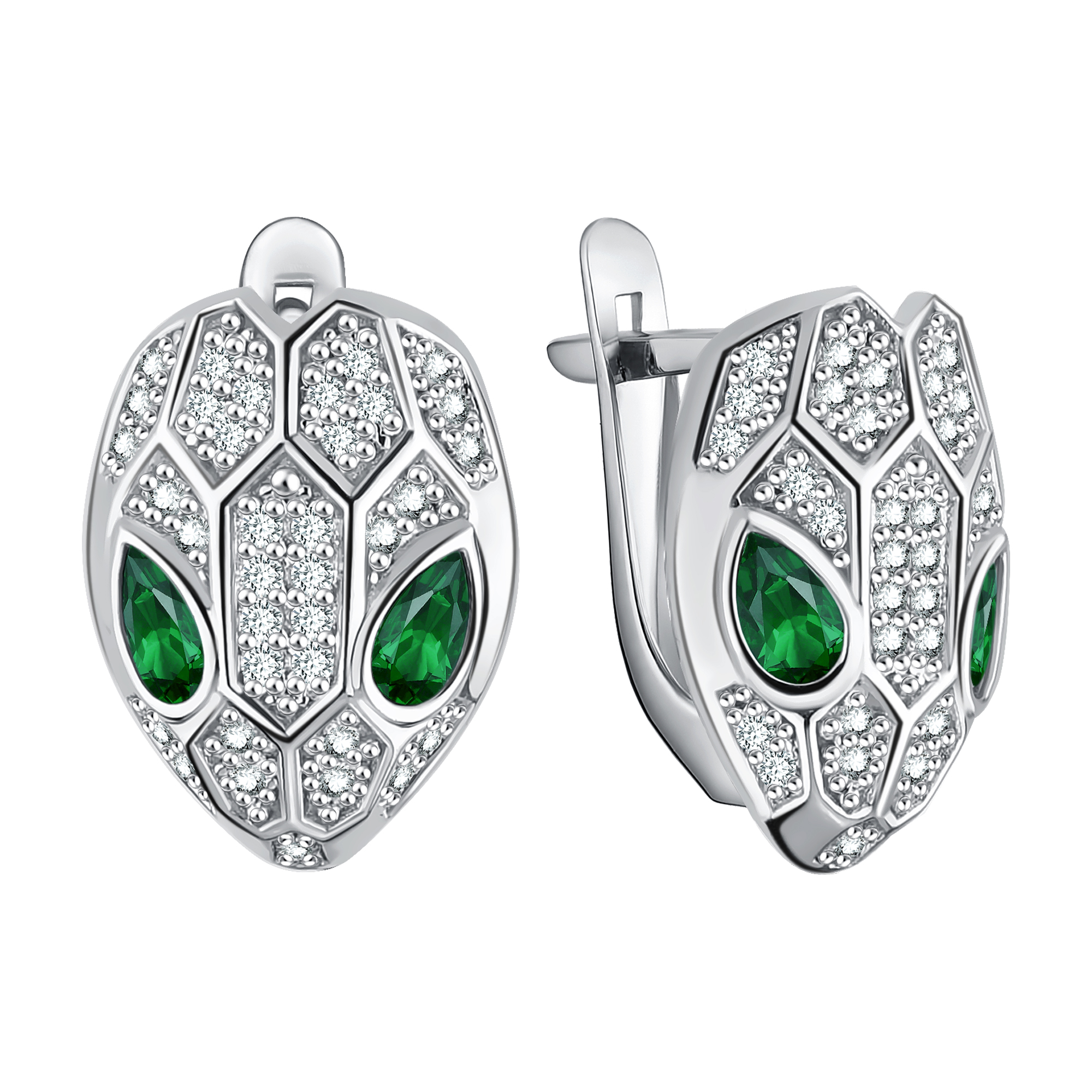 Серьги из серебра с фианитами «Змеи»