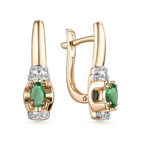 Серьги из красного золота с изумрудами и бриллиантами