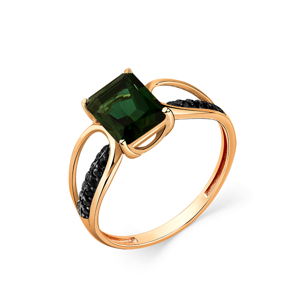 Кольцо из красного золота с турмалином и фианитами