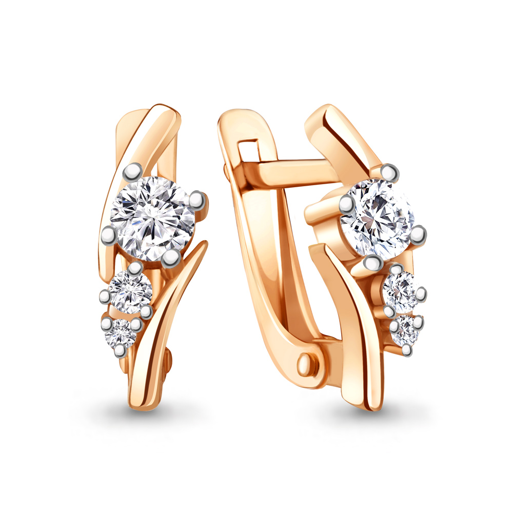 Серьги из красного золота 585 пробы с фианитами