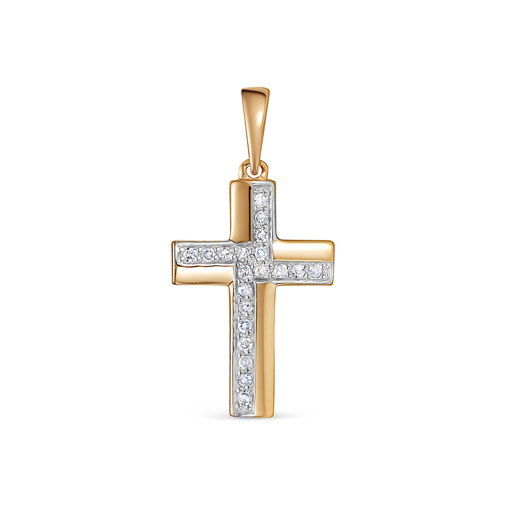 Декоративный крестик из красного золота с бриллиантами