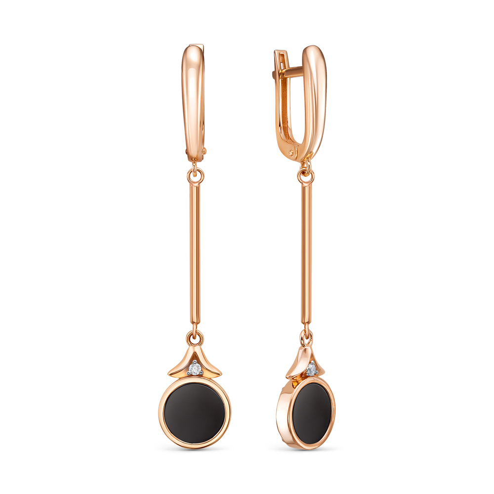 Серьги из красного золота с ониксом и фианитами