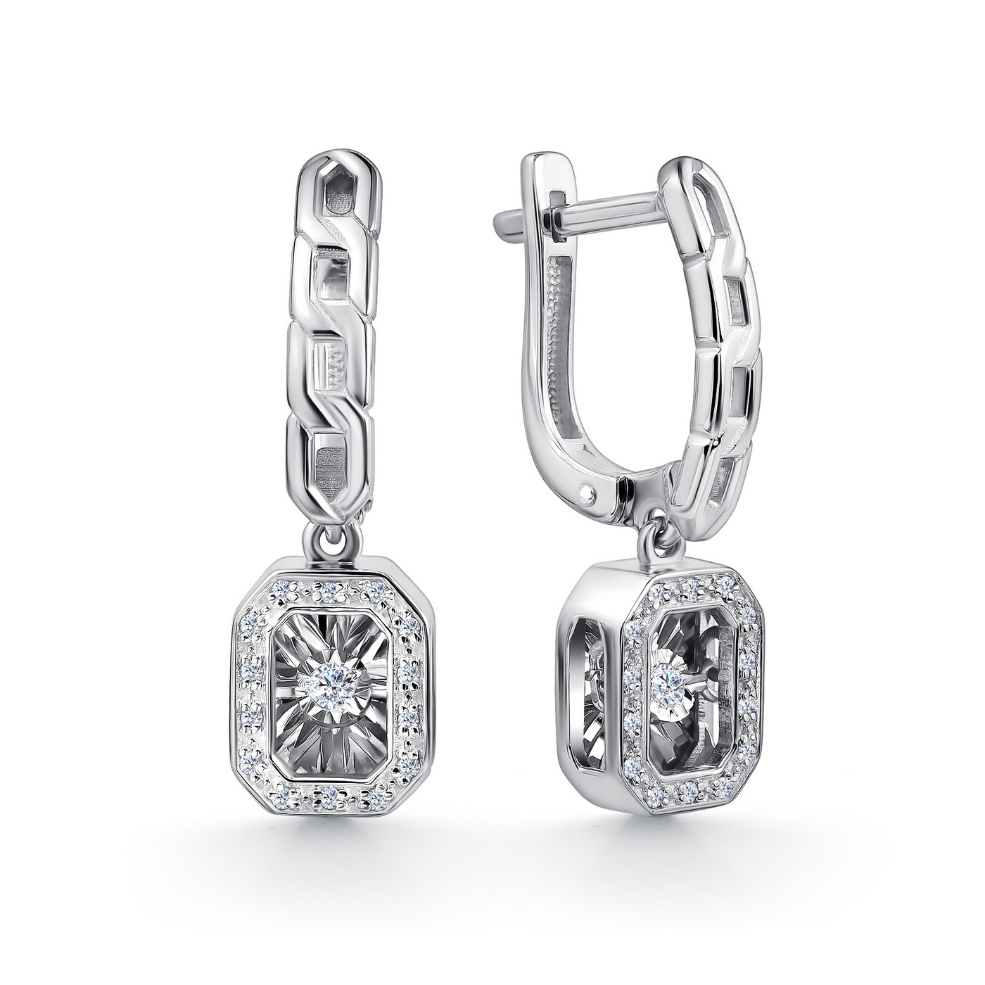 Серьги из белого золота с танцующим бриллиантом