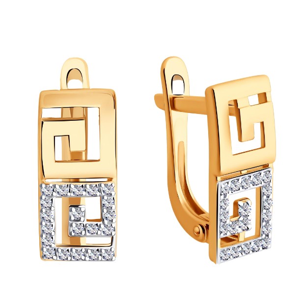 Серьги из желтого золота с фианитами