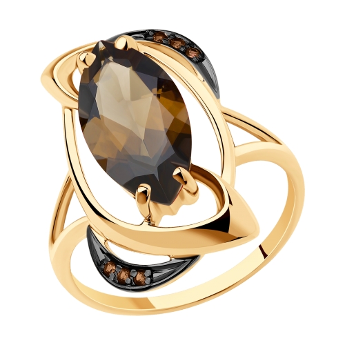 Кольцо из красного золота с раухтопазом и фианитами