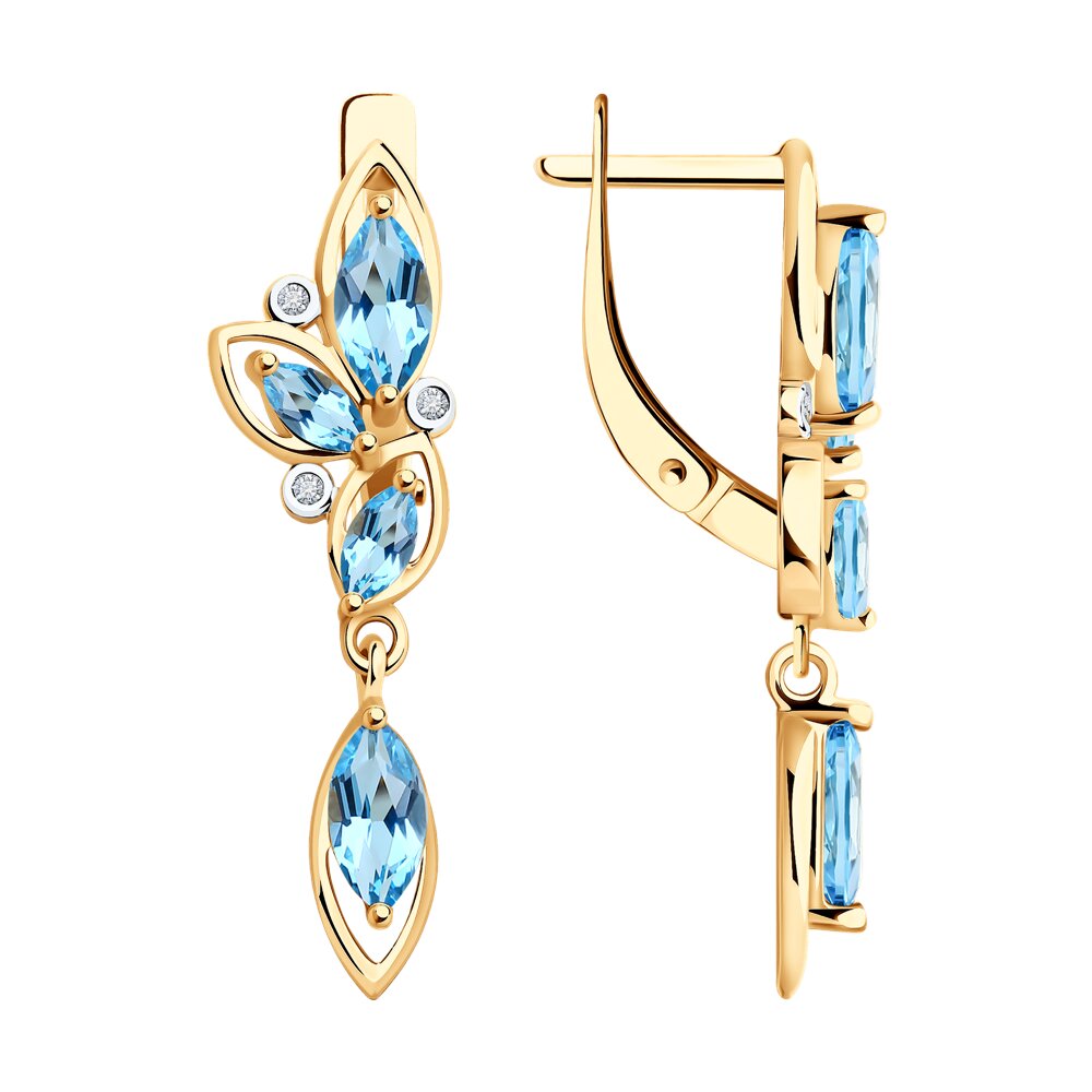 Серьги из красного золота с топазами и фианитами