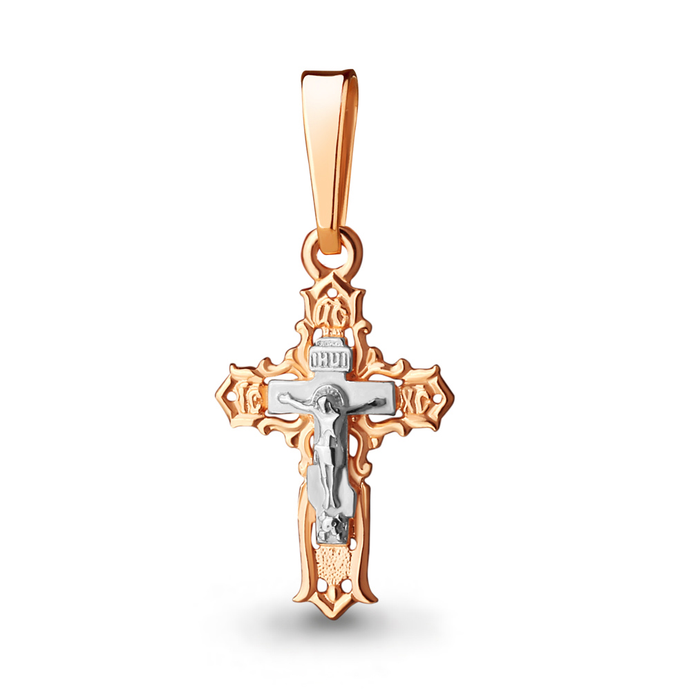 Крестик православный из комбинированного золота