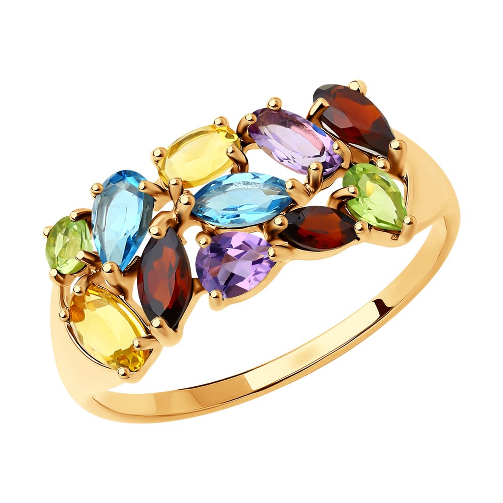 Кольцо из красного золота с миксом камней