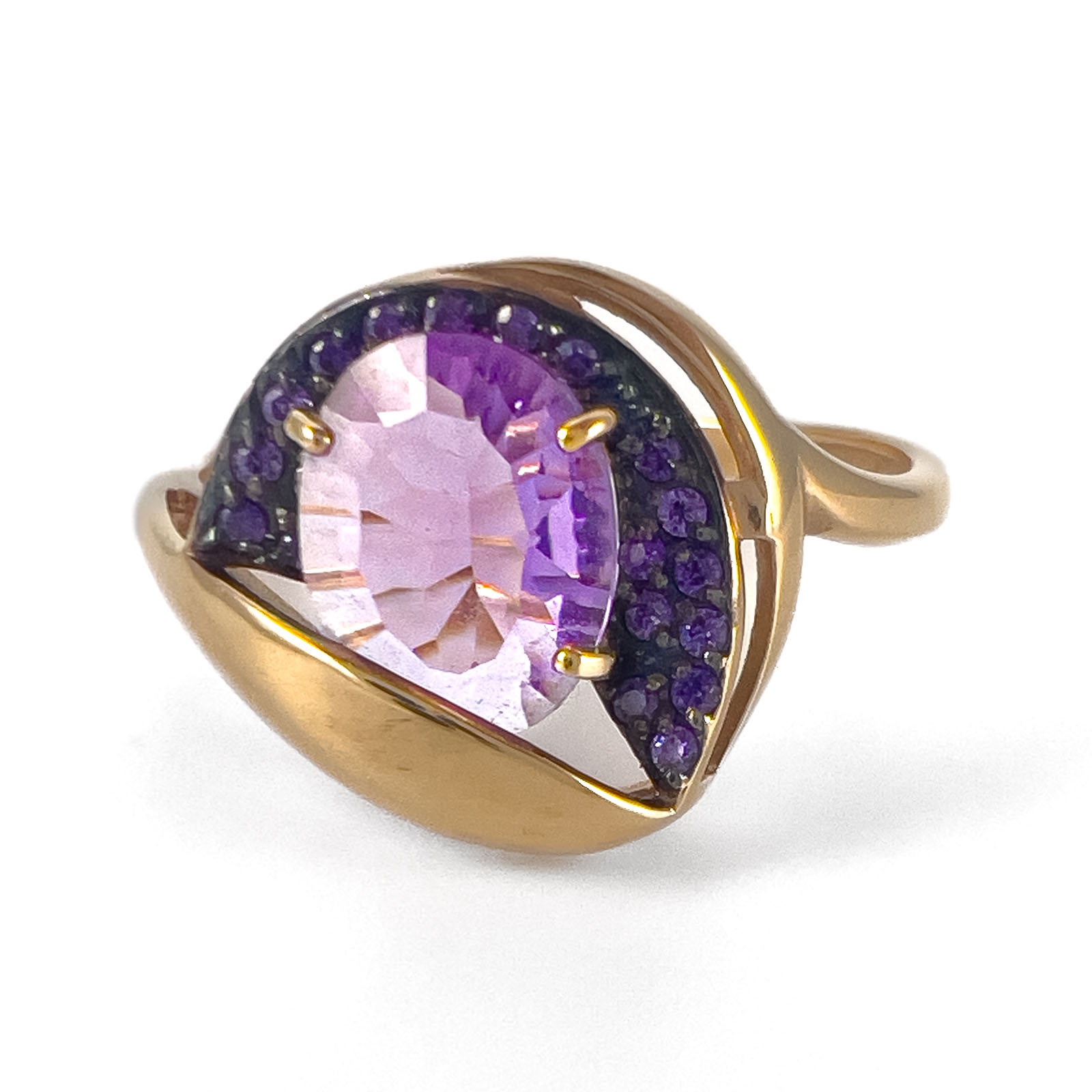 Кольцо из красного золота с аметистом и фианитами