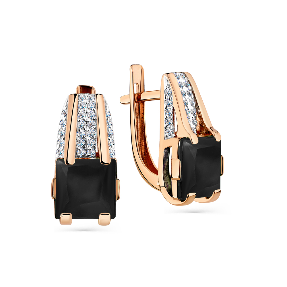 Серьги из красного золота с агатами и фианитами