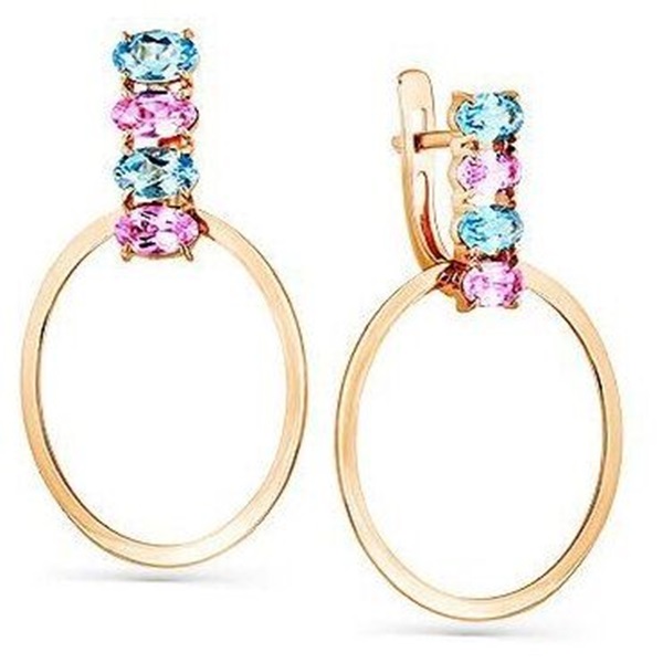Серьги из красного золота с аметистами и топазами