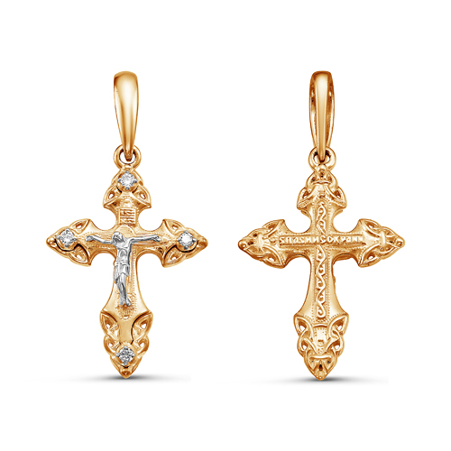 Крестик христианский из красного золота с бриллиантами