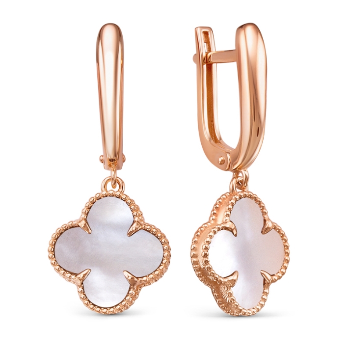 Серьги из красного золота с перламутром «Клевер»
