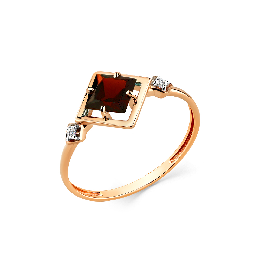 Кольцо из красного золота с гранатом и фианитами